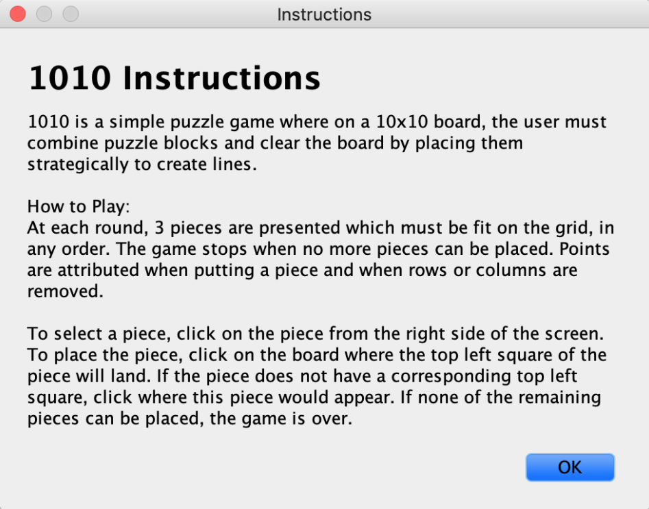 Instructions Screen